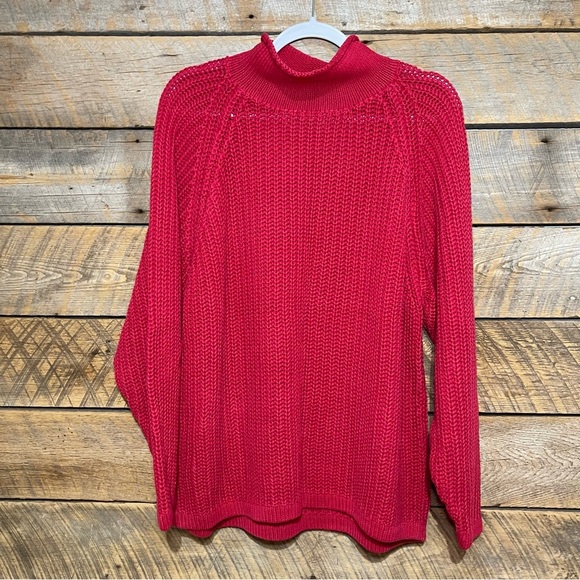 Forenza Sweaters - Vintage Forenza Sweater Womens Red Roll Mock Neck Cable Knit Pullover 80s *READ*